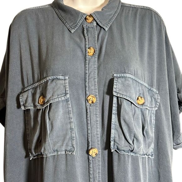 Blue Button-Down Shirt | Oversized Fit | Casual & Chic Maurices Size 1 - Picture 3 of 7